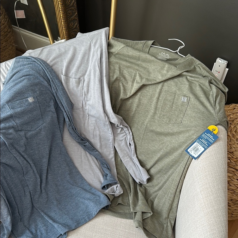 Huk upf 50 sun shirt Men's Long Sleeve Shirts - Blue, Gray, Green bundle of 3